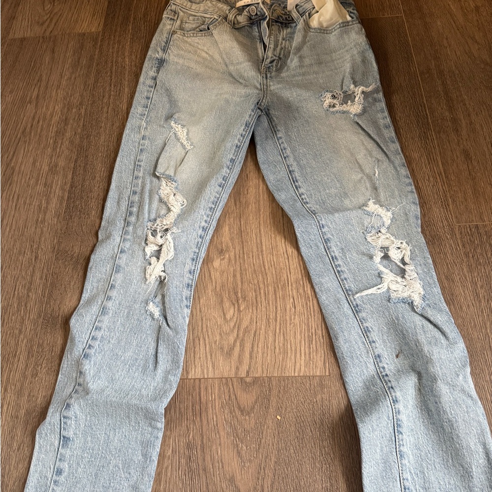 Eunina Light Blue Distressed Straight Leg Jeans